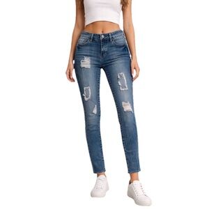 Black Label Crop Jeans C’est Toi Women's Blue Denim Distressed Jeans Size 26